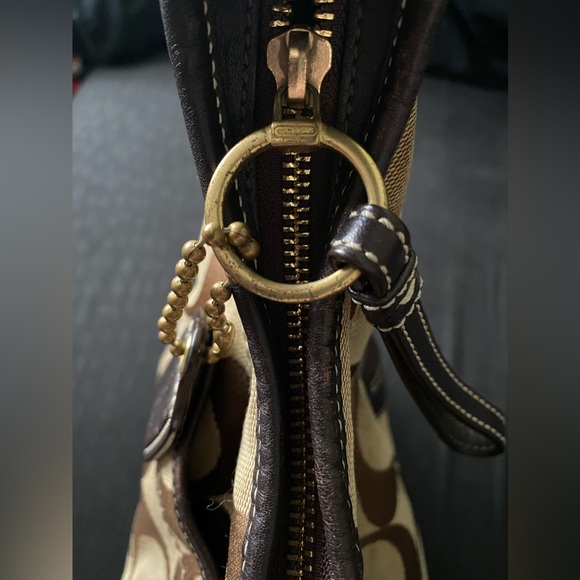 BEAUTIFUL COACH JACQUARD SIGNATURE HOBO DARK BROWN AND LEATHER - Picture 5 of 10